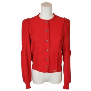 Vintage Geiger Austria Red Wool Cardigan Sweater Alpine Style EU 38